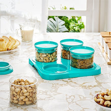 Airtight Container Jar 4 Pc Set With Stylish Tray for Kitchen Unbreakable Jar Set for Multipurpose Storage ( Mukhwas Dani )