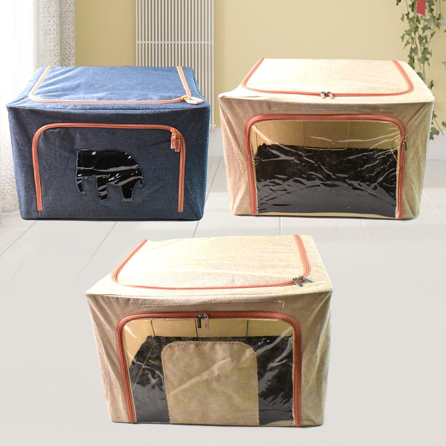 Zippered Closet Storage Box with Lid, With Window (Mix Design & Size / 1 Pc)