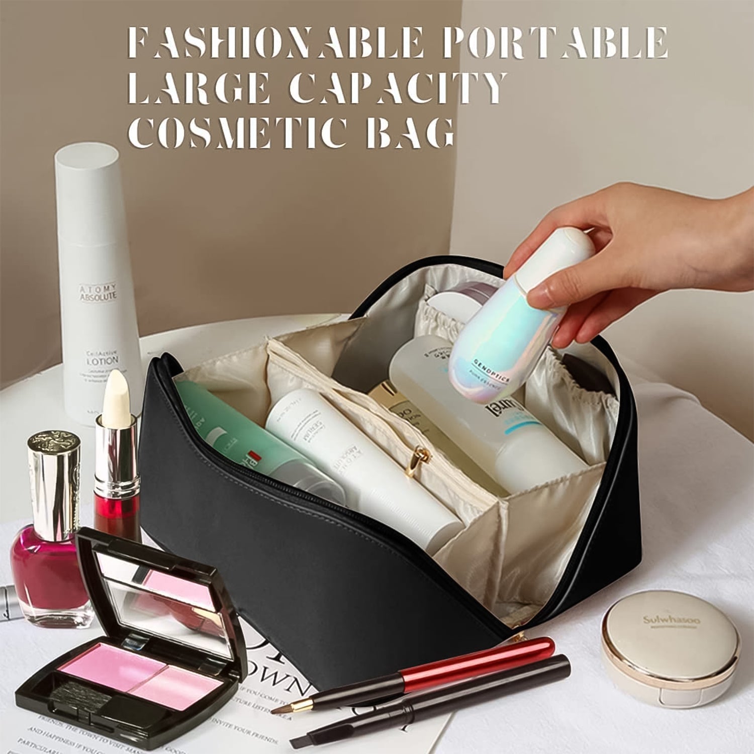 Premium Travel Makeup & Toiletry Organizer Pouch with Zipper & Handle (1 Pc / Mix Color)