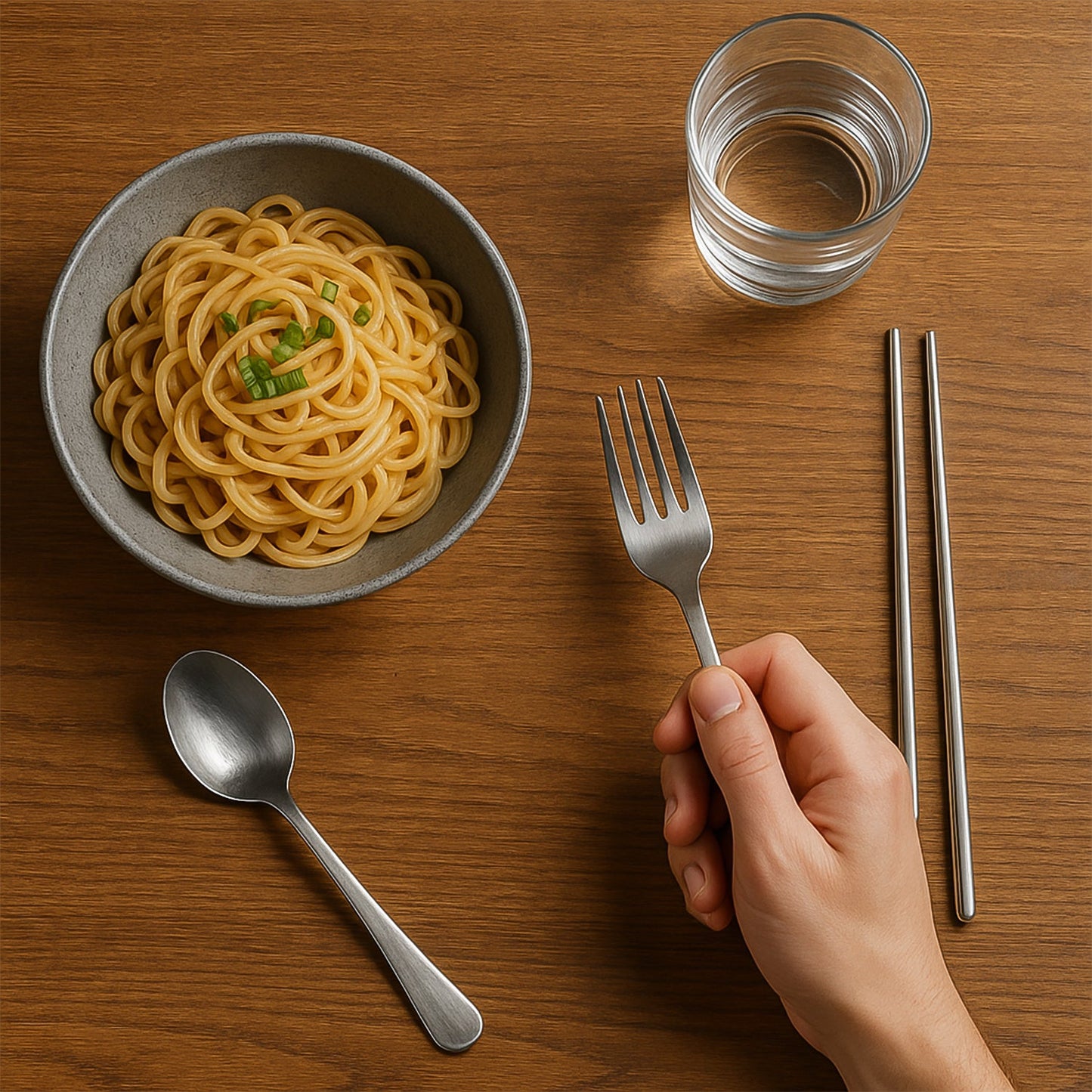 Stainless Steel Cutlery Spoon, Fork & Pair of Chopstick Set