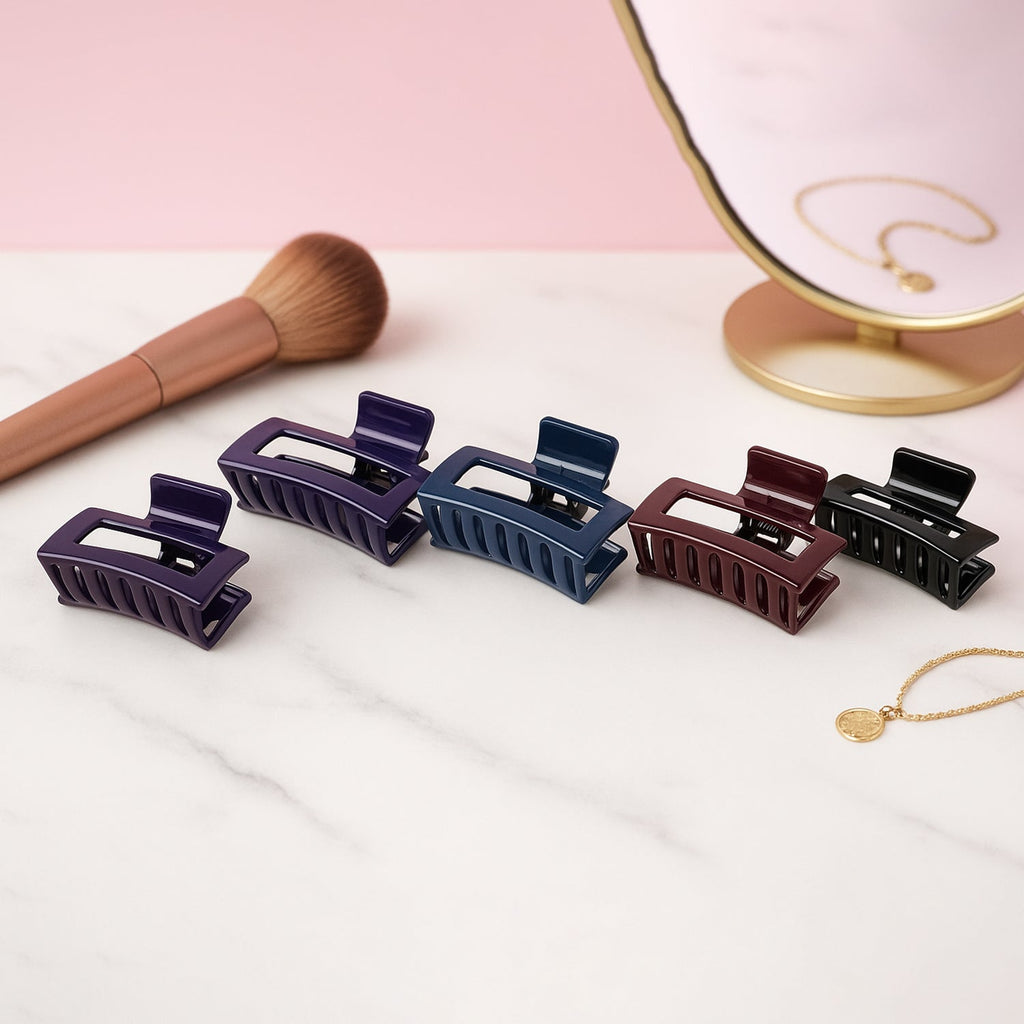 Matte Finish Rectangle Hair Claw Clip for Women and Girls – Assorted Color Pack – 12 Pc