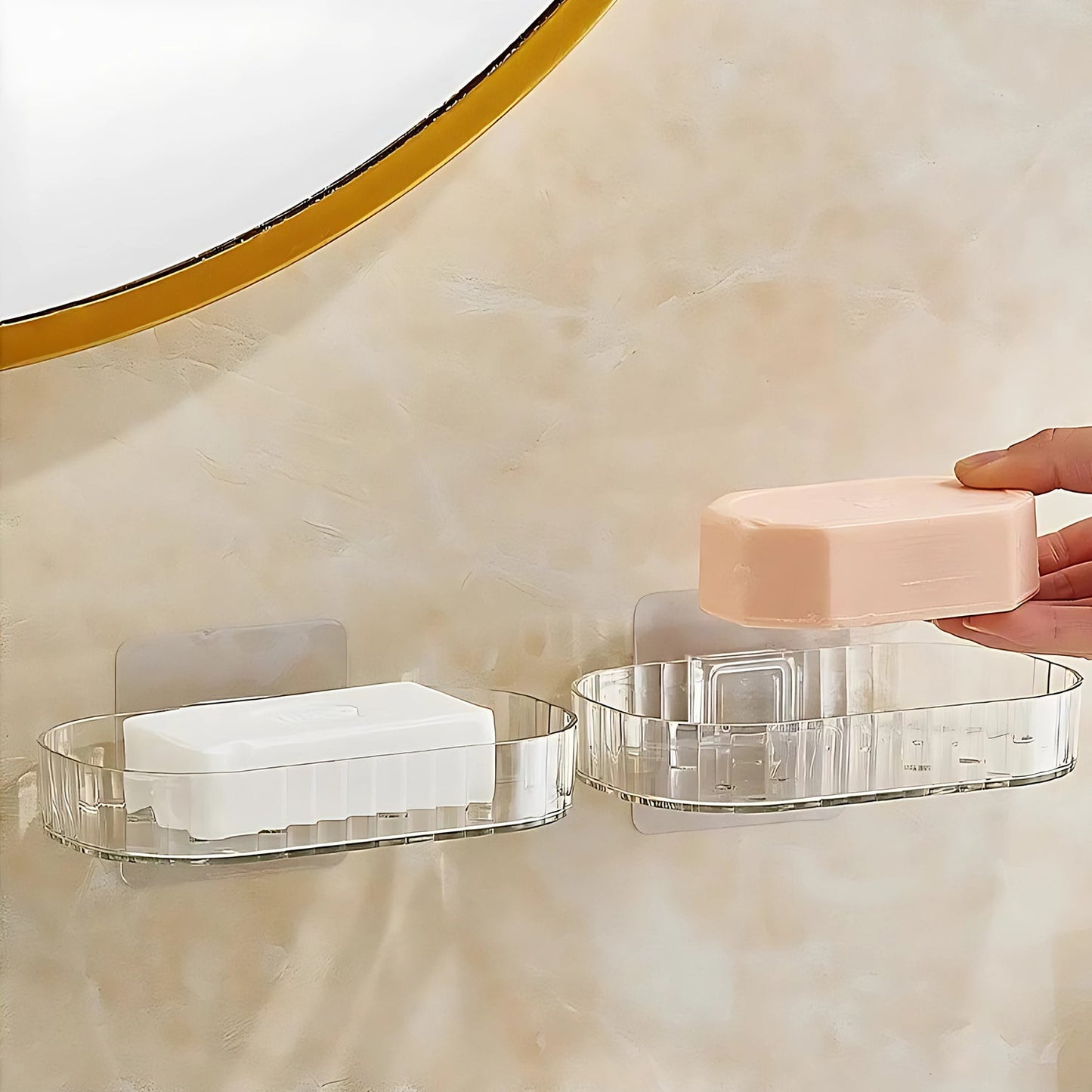 Self Adhesive Transparent Wall Mounted Soap Dish Holder (2 Pc)