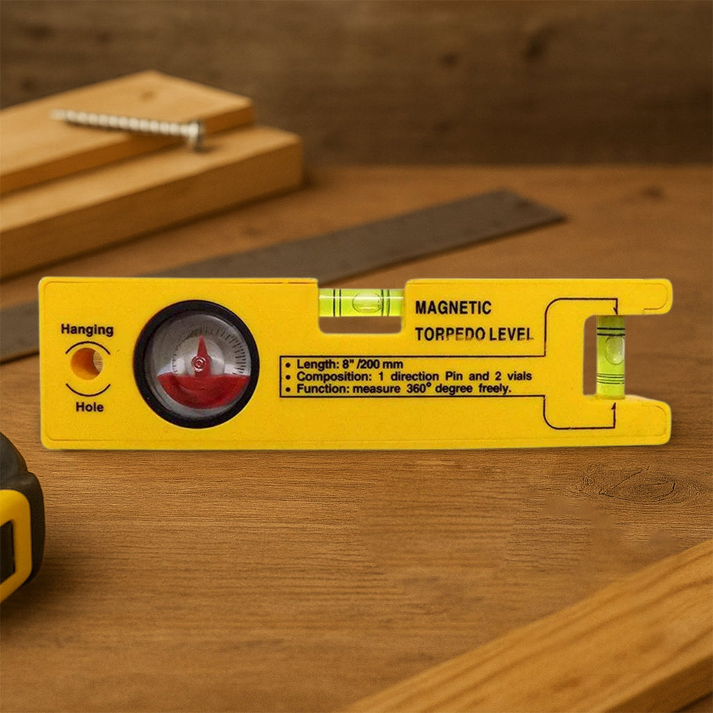 8-inch Magnetic Torpedo Level with 1 Direction Pin, 2 Vials and 360 Degree View