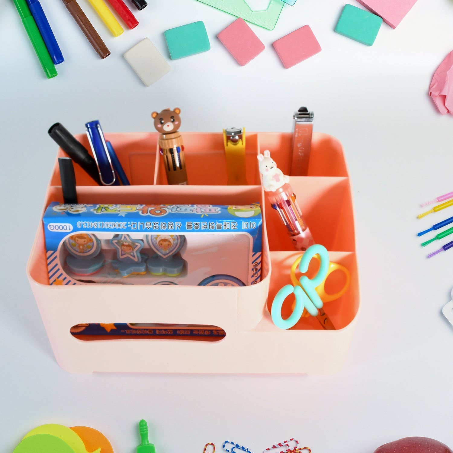 6-Compartment Desk Organizer – Multi-Function Storage for Tissue, Stationery, Remote & Mobile (Home/Office)