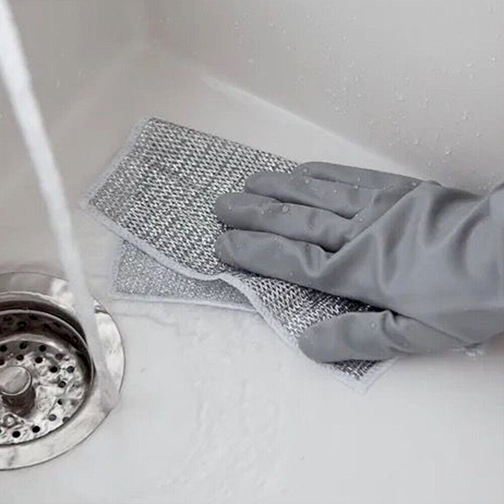 Double-Sided Microfiber Cloth & Stainless Steel Scrubber – Non-Scratch Wire (1 Pc, 20x20 cm)