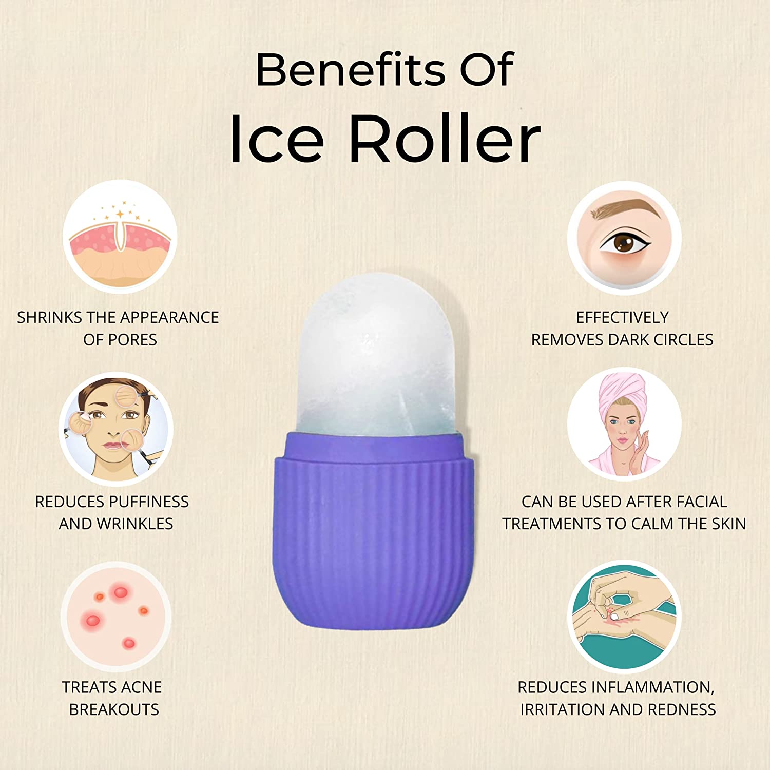 Beauty Ice Roller for Face & Eye Massage (Reusable, Purple / Without Box)