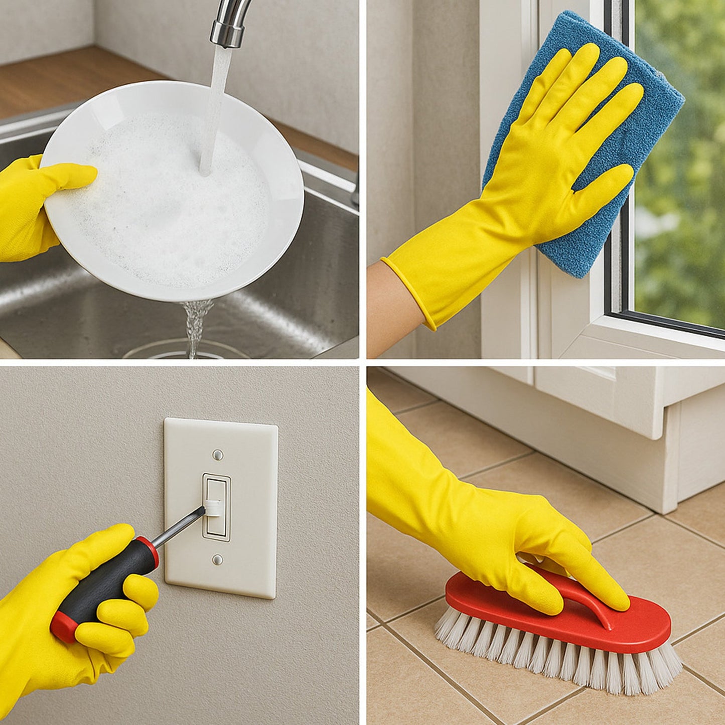 2 pair med yellow gloves For Types Of Purposes Like Washing Utensils, Gardening And Cleaning Toilet Etc.