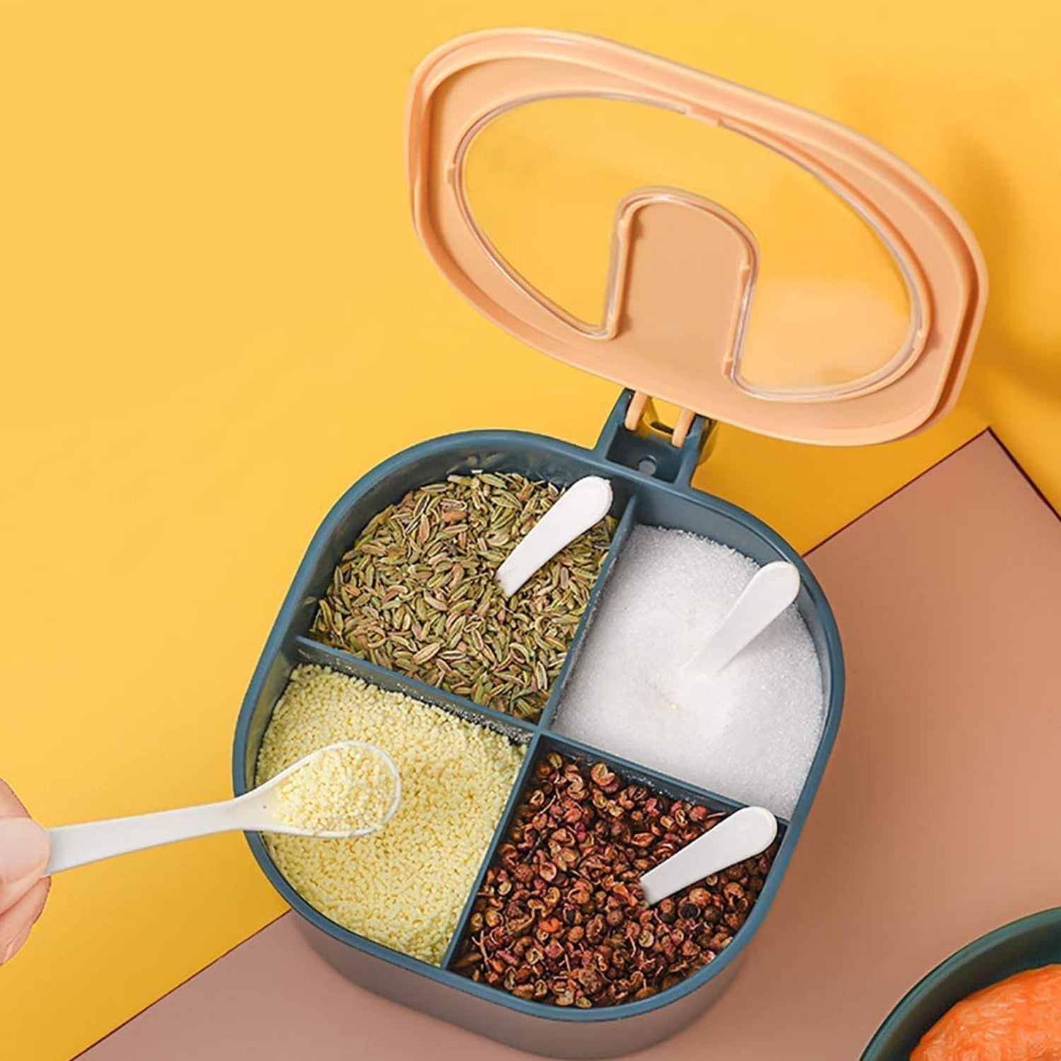 Fancy 4-Section Masala Box for Kitchen Storage (Spice Container)