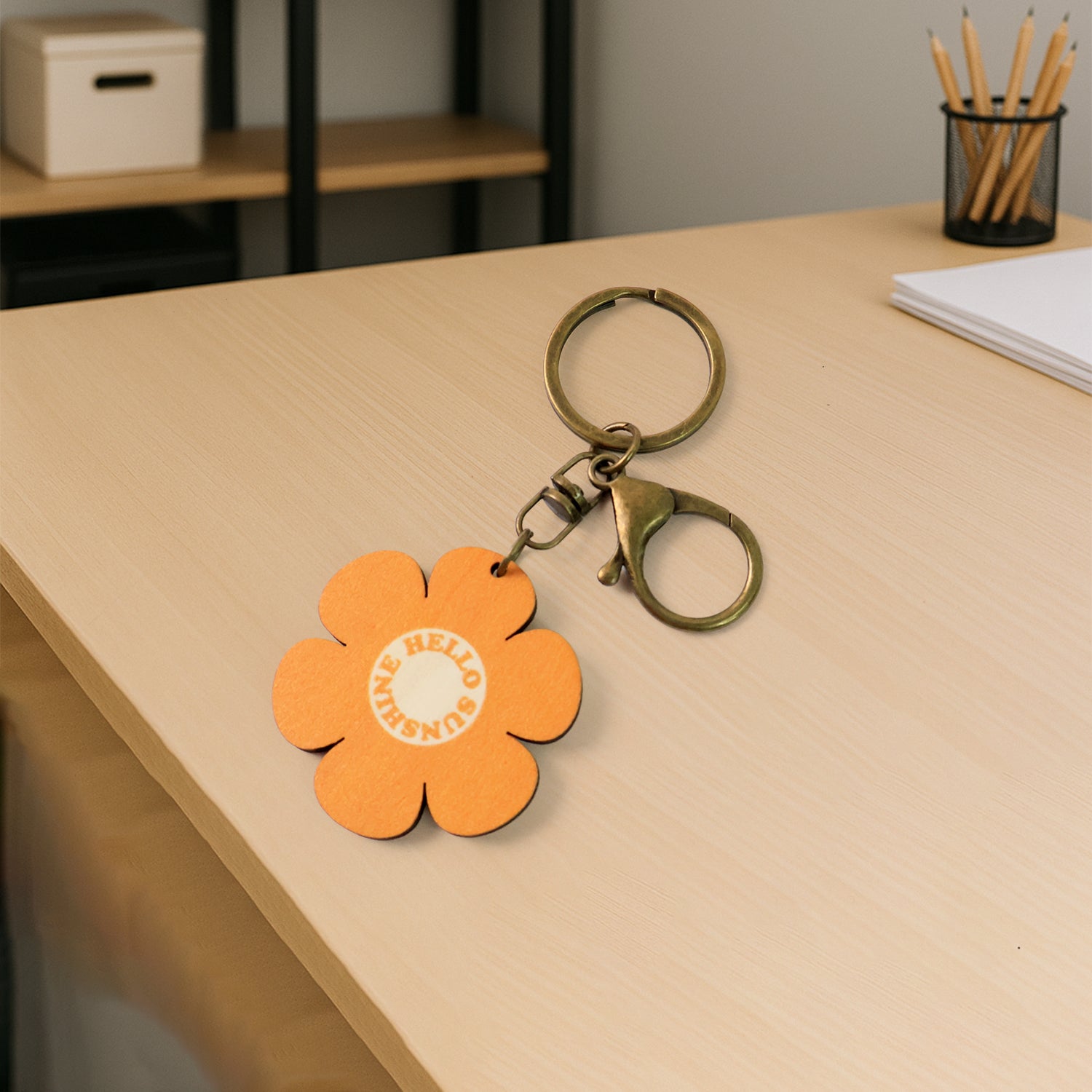 Daisy Charm Keychain with Smiley Center