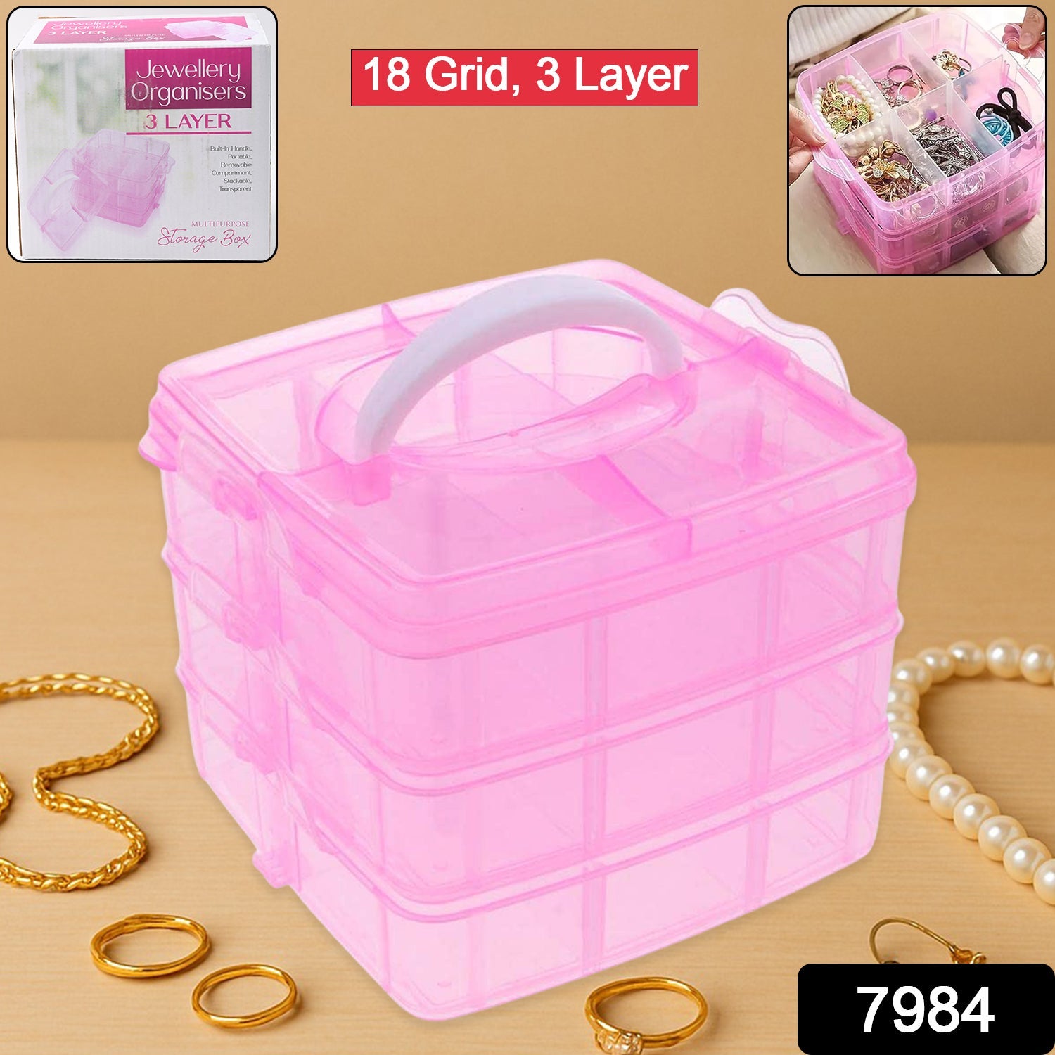 Versatile 18-Grid 3-Layer Transparent Plastic Organizer Box with Adjustable Dividers for Jewelry & Fishing Hooks